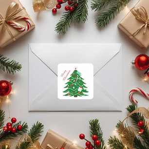Pegatina Cuadrada Árbol de Navidad de Enfermera Feliz Navidad