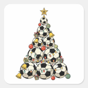 Pegatina Cuadrada Árbol de Navidad de Fútbol