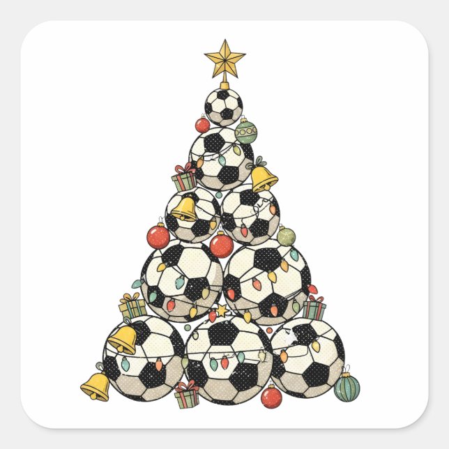 Pegatina Cuadrada Árbol de Navidad de Fútbol (Anverso)