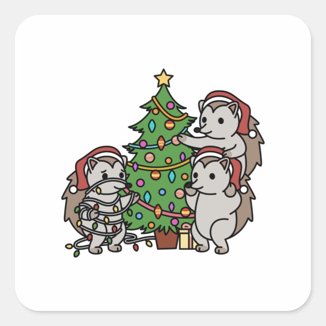 Pegatina Cuadrada Árbol de Navidad de Hedgehog (Anverso)