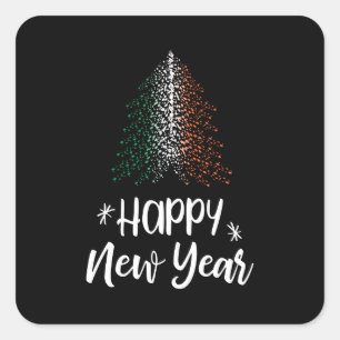 Pegatina Cuadrada Árbol de navidad de la Feliz Año Nuevo con la