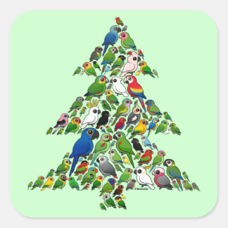 Pegatina Cuadrada Árbol de Navidad de loros
