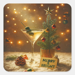 Pegatina Cuadrada Árbol de Navidad de Martini Alegre y Brillante de 