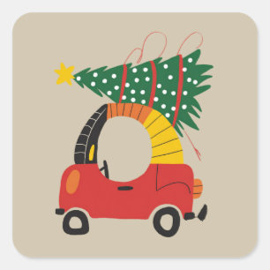 Pegatina Cuadrada Árbol de Navidad de niñas Camión feo de Navidad pa