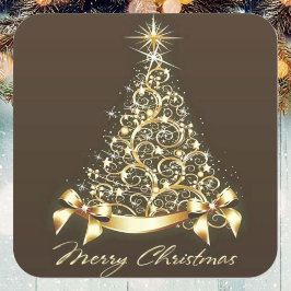 Pegatina Cuadrada Árbol de Navidad de oro falso