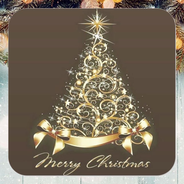 Pegatina Cuadrada Árbol de Navidad de oro falso (Subido por el creador)