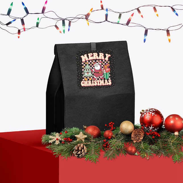 Pegatina Cuadrada Árbol de navidad de Papá Noel retro de los 70 (Subido por el creador)