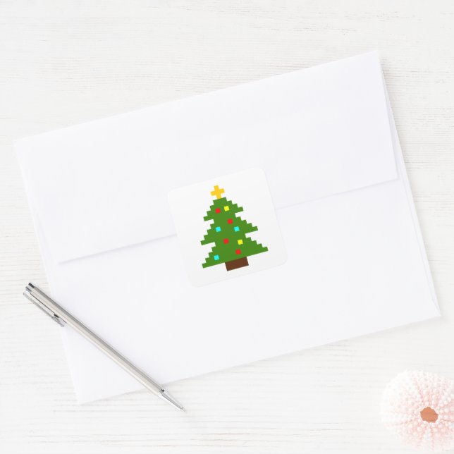 Pegatina Cuadrada Árbol de Navidad de Pixel Art (Sobre)