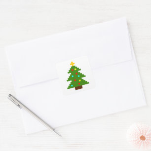 Pegatina Cuadrada Árbol de Navidad de Pixel Art