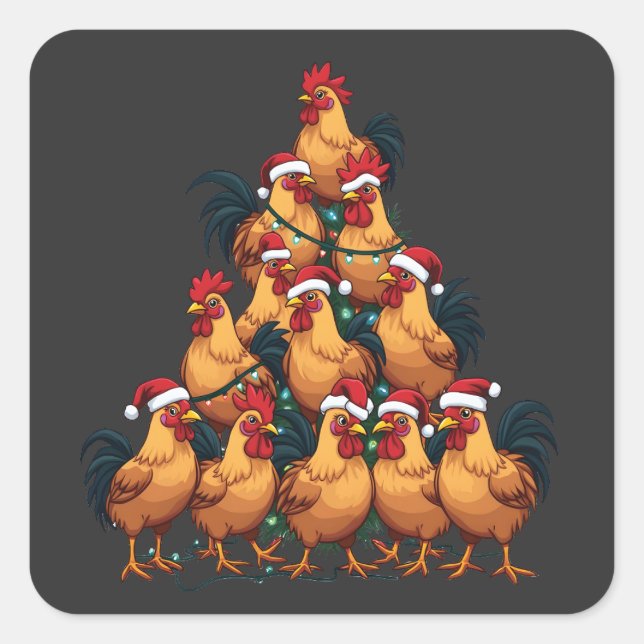 Pegatina Cuadrada Árbol de navidad de pollo Feliz Navidad Divertidas (Anverso)