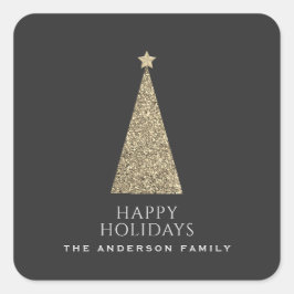 Pegatina Cuadrada Árbol de Navidad de Purpurina de carbón vegetal y