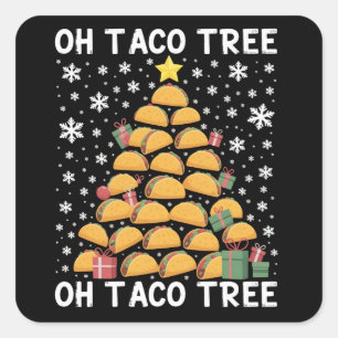 Pegatina Cuadrada Árbol de Navidad de Tacos Divertido Navideño Comid