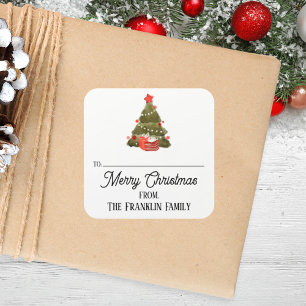 Pegatina Cuadrada Árbol de Navidad de vacaciones de personalizado de