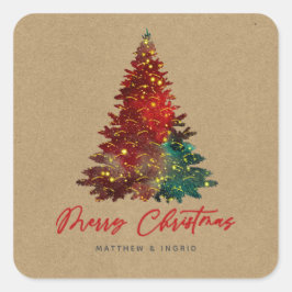 Pegatina Cuadrada Árbol de Navidad decorativo Feliz Navidad