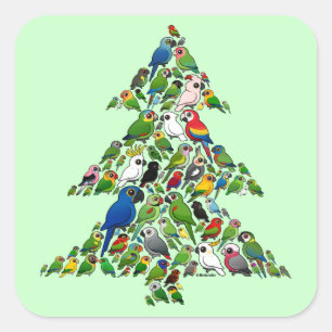 Pegatina Cuadrada Árbol de navidad del loro