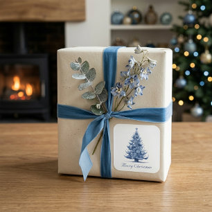 Pegatina Cuadrada Árbol de Navidad en personalizable azul Delft
