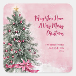 Pegatina Cuadrada Árbol de Navidad en rosa