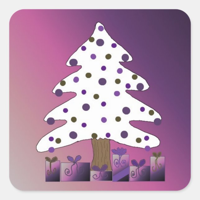Pegatina Cuadrada Árbol de Navidad en un fondo morado (Anverso)