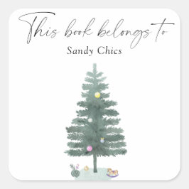 Pegatina Cuadrada Árbol de Navidad - este libro pertenece a