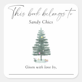 Pegatina Cuadrada Árbol de Navidad - este libro pertenece a