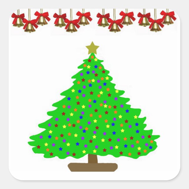 Pegatina Cuadrada Árbol de Navidad Estrella (Anverso)
