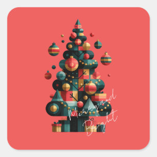 Pegatina Cuadrada Árbol de Navidad geométrico