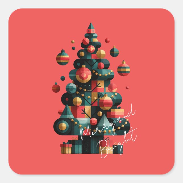 Pegatina Cuadrada Árbol de Navidad geométrico (Anverso)