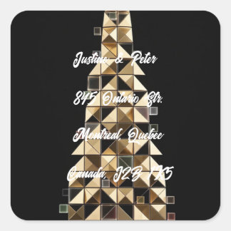 Pegatina Cuadrada Árbol de Navidad Geométrico Mosaico Dorado