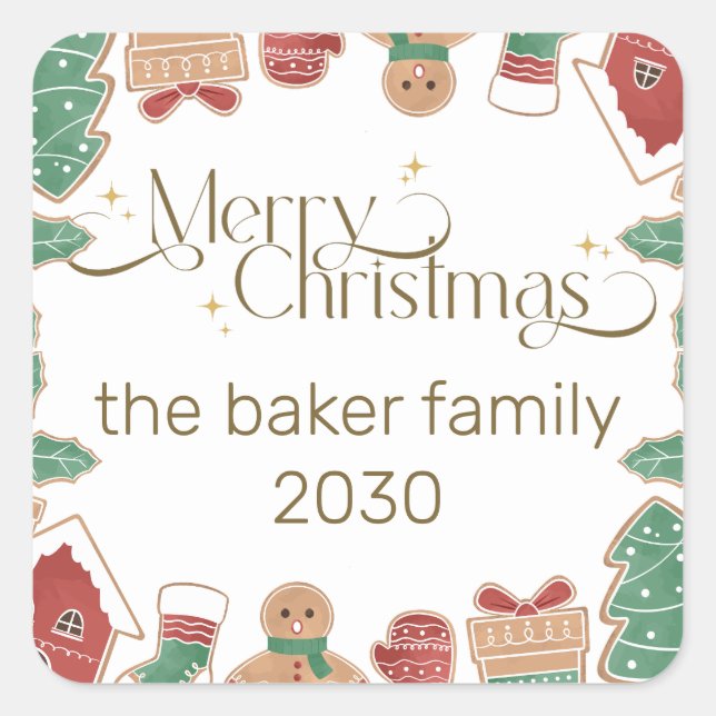 Pegatina Cuadrada Árbol de Navidad Gingerbread Personalizado (Anverso)