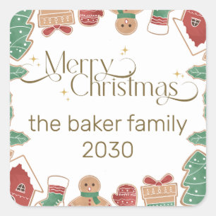 Pegatina Cuadrada Árbol de Navidad Gingerbread Personalizado