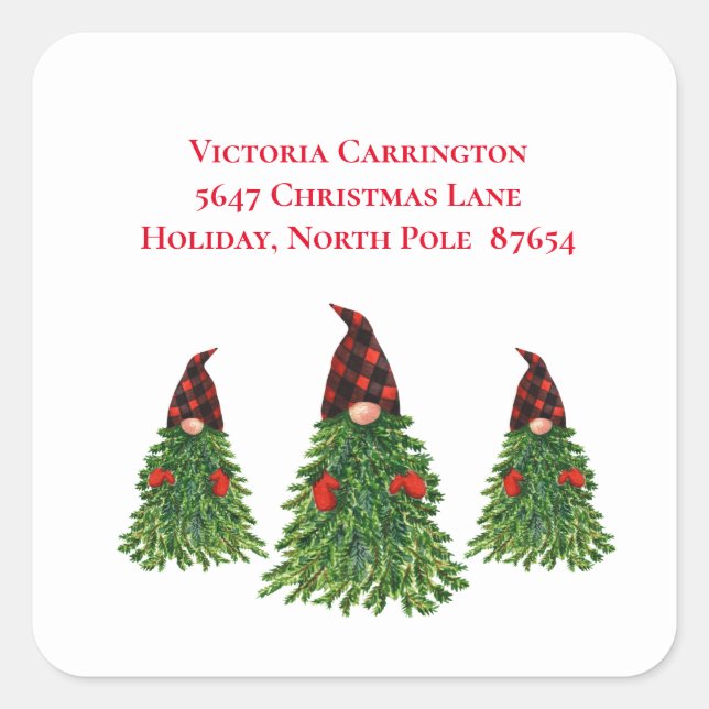 Pegatina Cuadrada Árbol de Navidad Gnomo Cuadro Búfalo Dirección de  (Anverso)