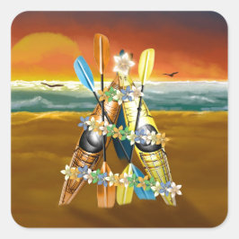 Pegatina Cuadrada Árbol de Navidad Kayak - Tropical