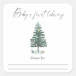 Pegatina Cuadrada árbol de Navidad - La primera biblioteca del bebé