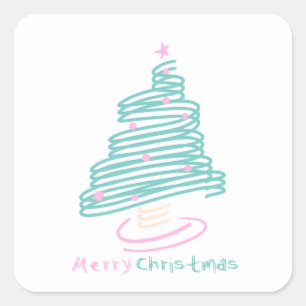 Pegatina Cuadrada Árbol de Navidad lindo rosa verde en espiral
