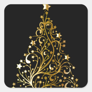 Pegatina Cuadrada Árbol de navidad metálico estrellado hermoso del