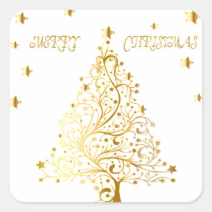 Pegatina Cuadrada Árbol de navidad metálico estrellado hermoso del