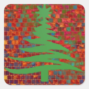 Pegatina Cuadrada Árbol de Navidad moderno con plantilla impreso en