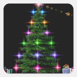 Pegatina Cuadrada Árbol de Navidad moderno de fiesta