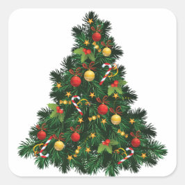 Pegatina Cuadrada Árbol de Navidad moderno elegante personalizado cu