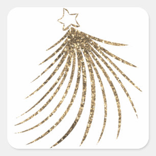 Pegatina Cuadrada Árbol de Navidad moderno Purpurina de oro