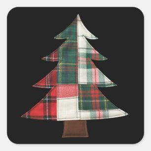Pegatina Cuadrada Árbol de Navidad parchado Fiesta de invierno Navid