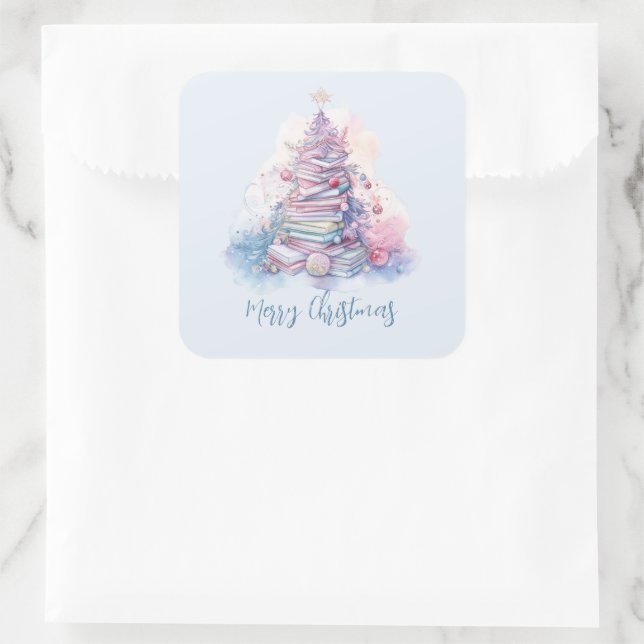 Pegatina Cuadrada Árbol de Navidad Pastel Rosa y Azul (Bolso)