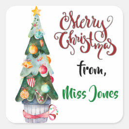 Pegatina Cuadrada Árbol de Navidad personalizado