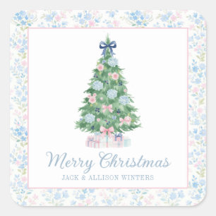 Pegatina Cuadrada Árbol de Navidad Preppy Grandmillenne