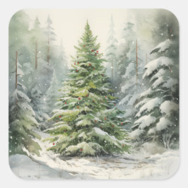Pegatina Cuadrada Árbol de Navidad Rústico