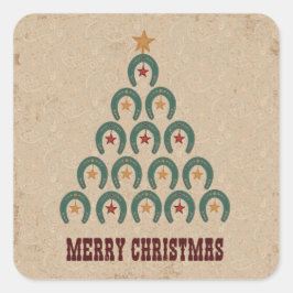Pegatina Cuadrada Árbol de Navidad Rústico Herradura