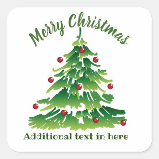 Pegatina Cuadrada Árbol de Navidad único en verde rojo en Personaliz