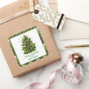 Pegatina Cuadrada Árbol de Navidad Vintage Festivo 