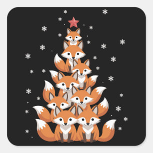 Pegatina Cuadrada Árbol de Navidad Zorro Árbol de Navidad Divertido