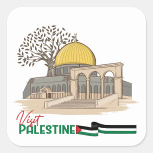 Pegatina Cuadrada "Árbol de oliva palestino y Al-Aqsa"